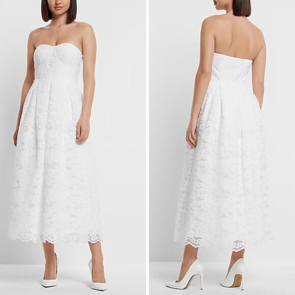 New! ‎ Express Bridal Lace Strapless Sweetheart Dress, size 2 - Picture 1 of 16